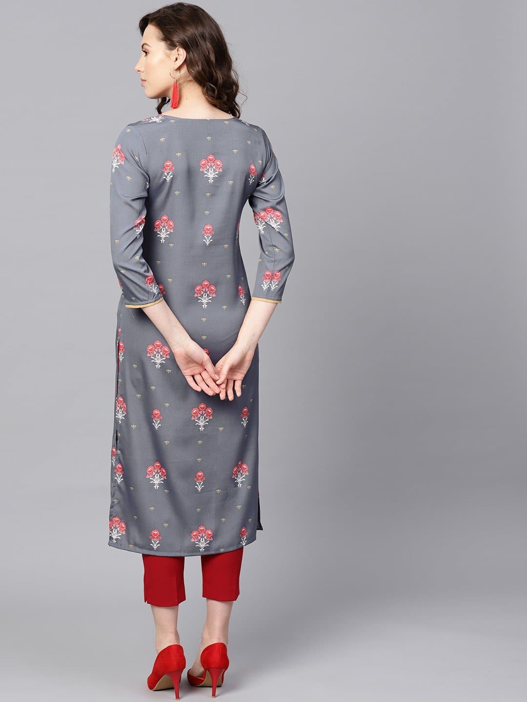 Sweetheart Neck Three Quarter Sleeve Printed Straight Kurta