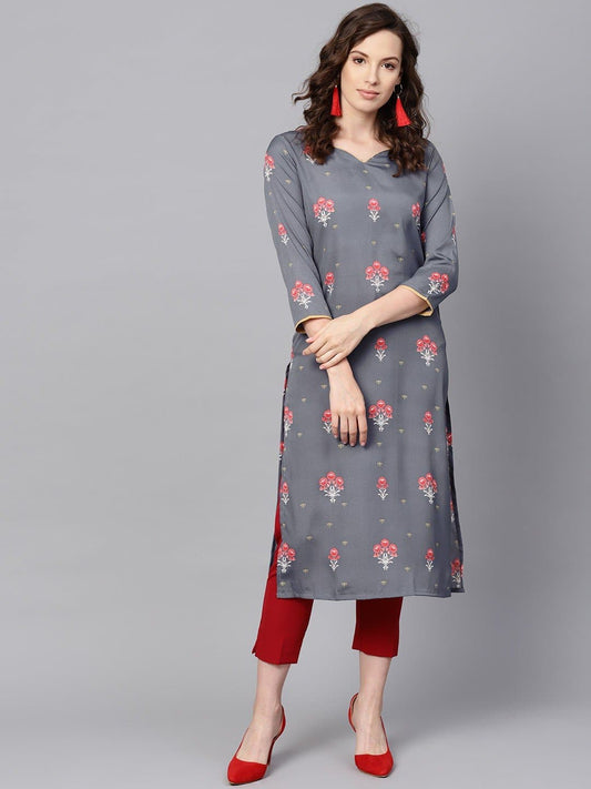 Sweetheart Neck Three Quarter Sleeve Printed Straight Kurta