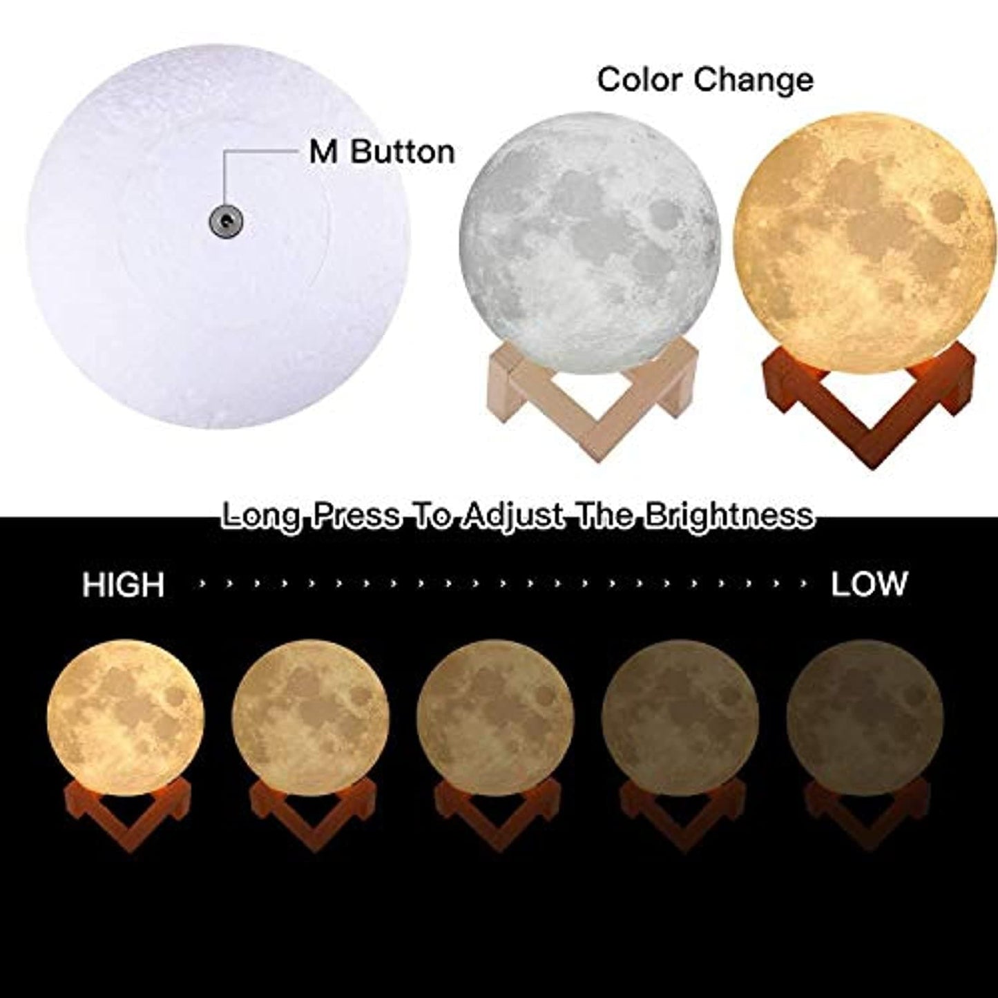 3D Lamp with Touch Control Adjust Brightness Moon Light with Stand