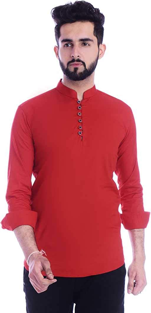 Mandarin Collar Cotton Slim Fit Straight Short Kurta