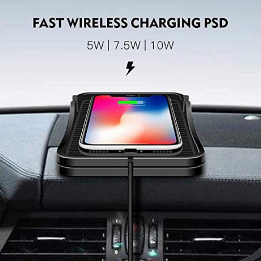 Wireless Car Mobile Charging Pad, QI Enabled 10W Quick Charging Dashboard Anti-Slip Mat for iPhone, Android & All QI Enabled Devices
