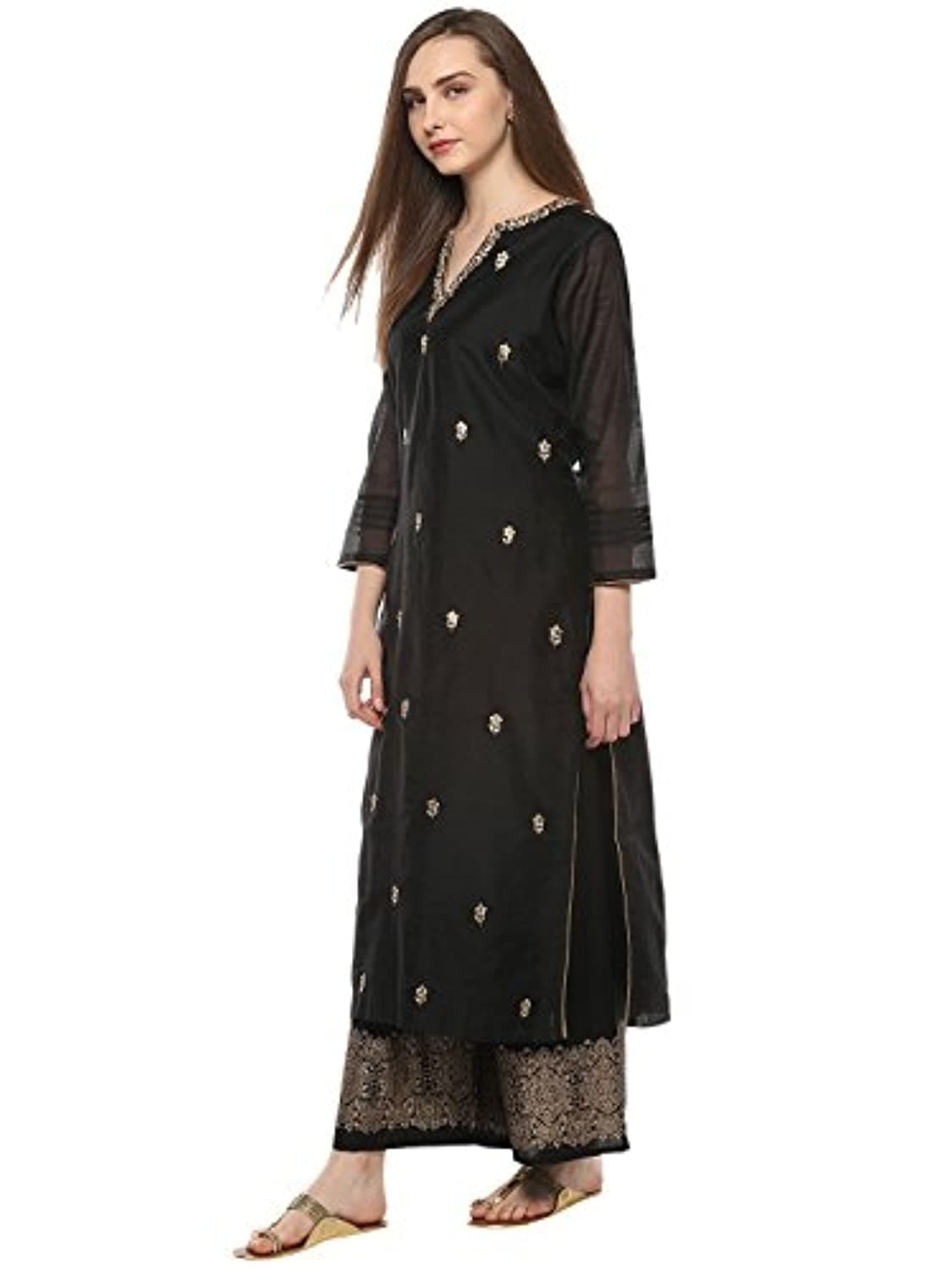 Black A Line cotton A Line Salwar Suit Set by Bhama Couture