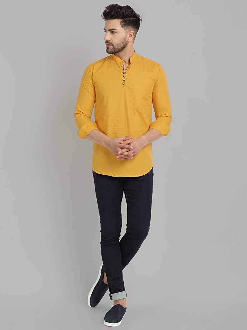 Mandarin Collar Cotton Slim Fit Straight Short Kurta