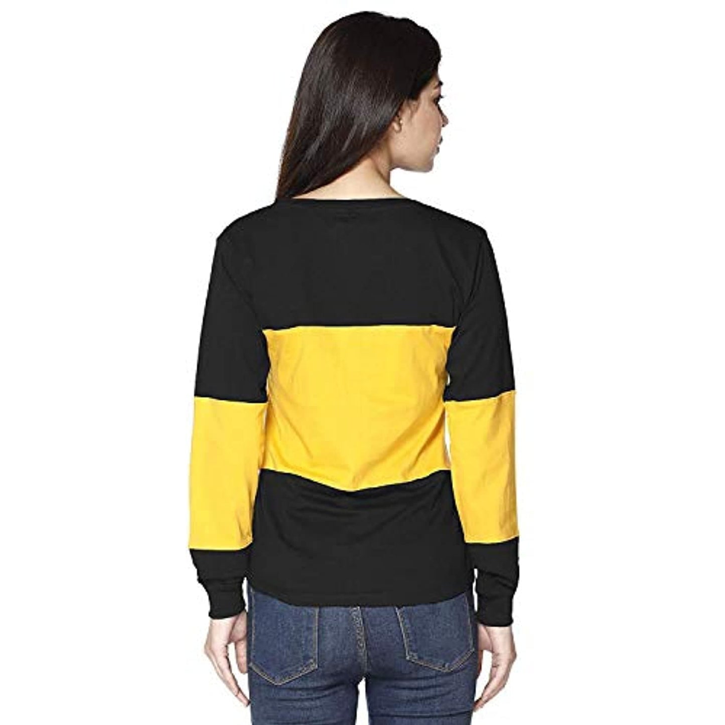 Cotton Blend Round Neck Horizontal Stripes Full Sleeves Tshirt Top