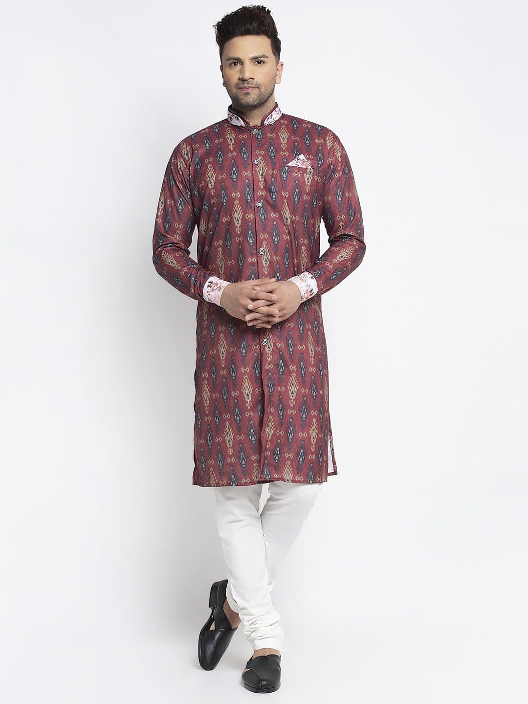 Mandarin Collar Printed Kurta and Churidar Set