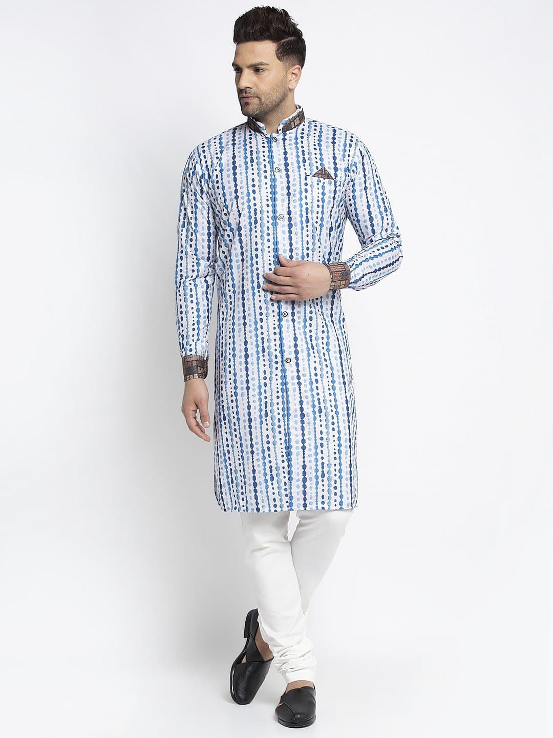 Mandarin Collar Printed Kurta and Churidar Set