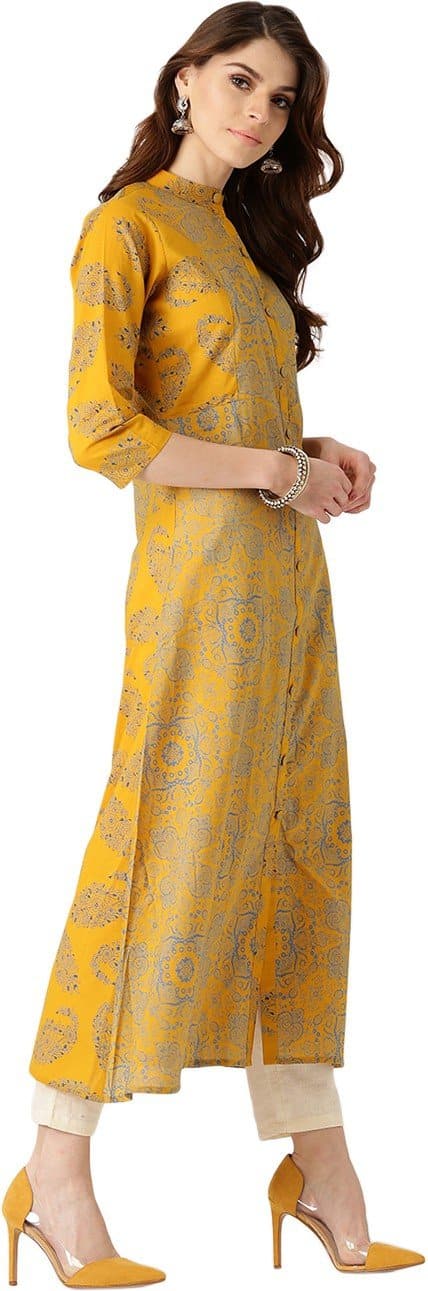 Mandarin Collar Floral Print A-line Kurta