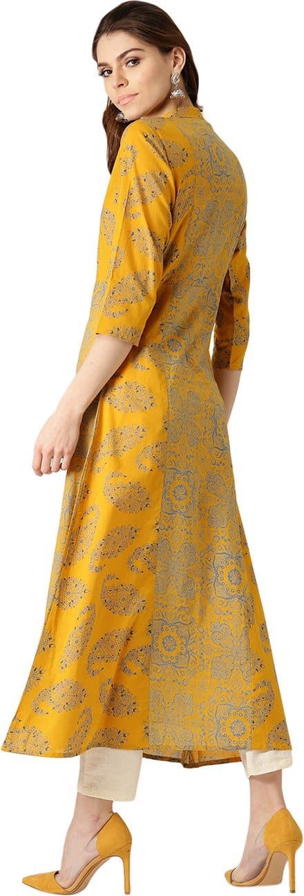 Mandarin Collar Floral Print A-line Kurta