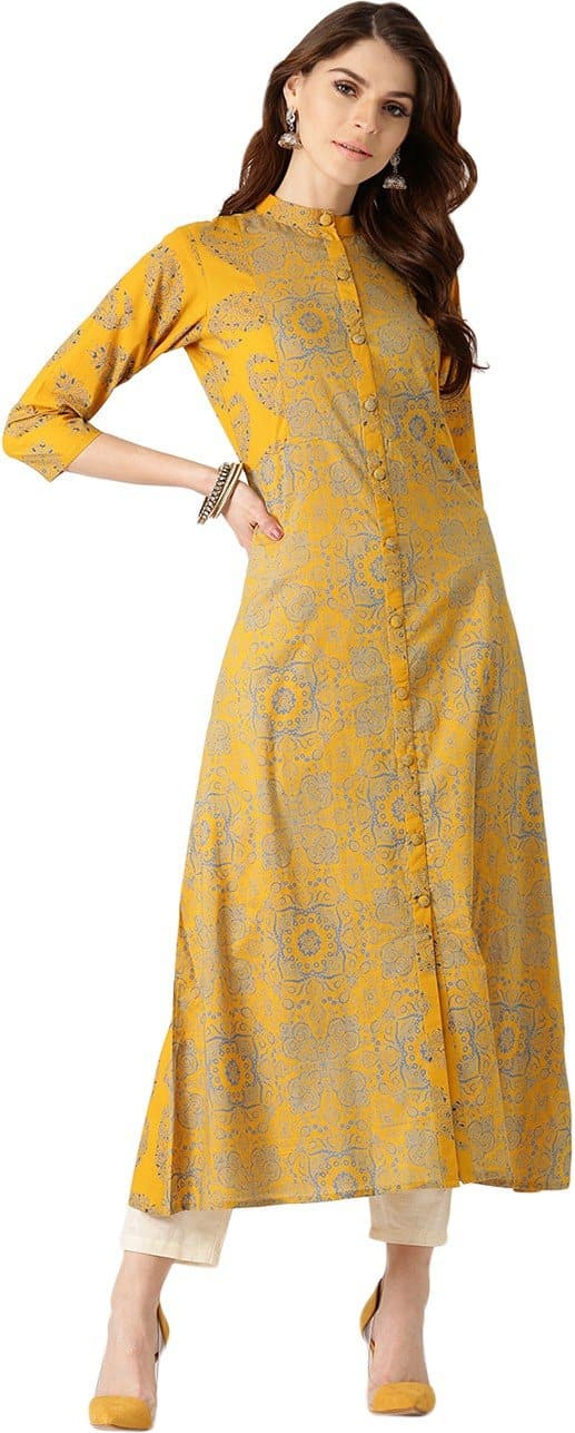 Mandarin Collar Floral Print A-line Kurta