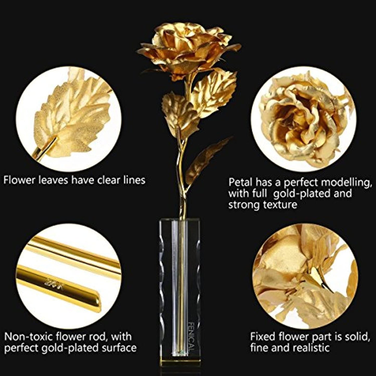 24K Gold Rose 25 Cm With Black Velvet Box