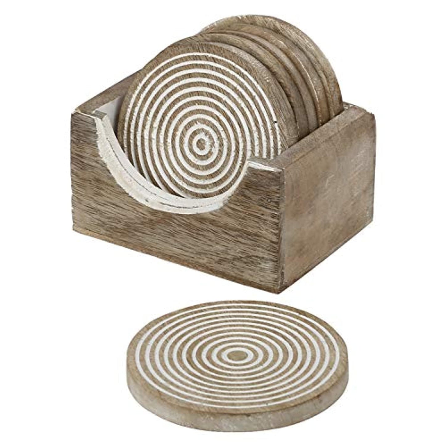 Round Wooden Coaster with Stand Rustic