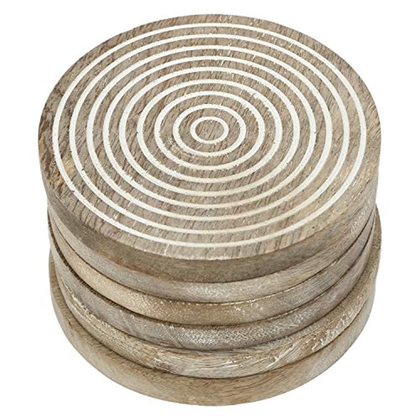 Round Wooden Coaster with Stand Rustic