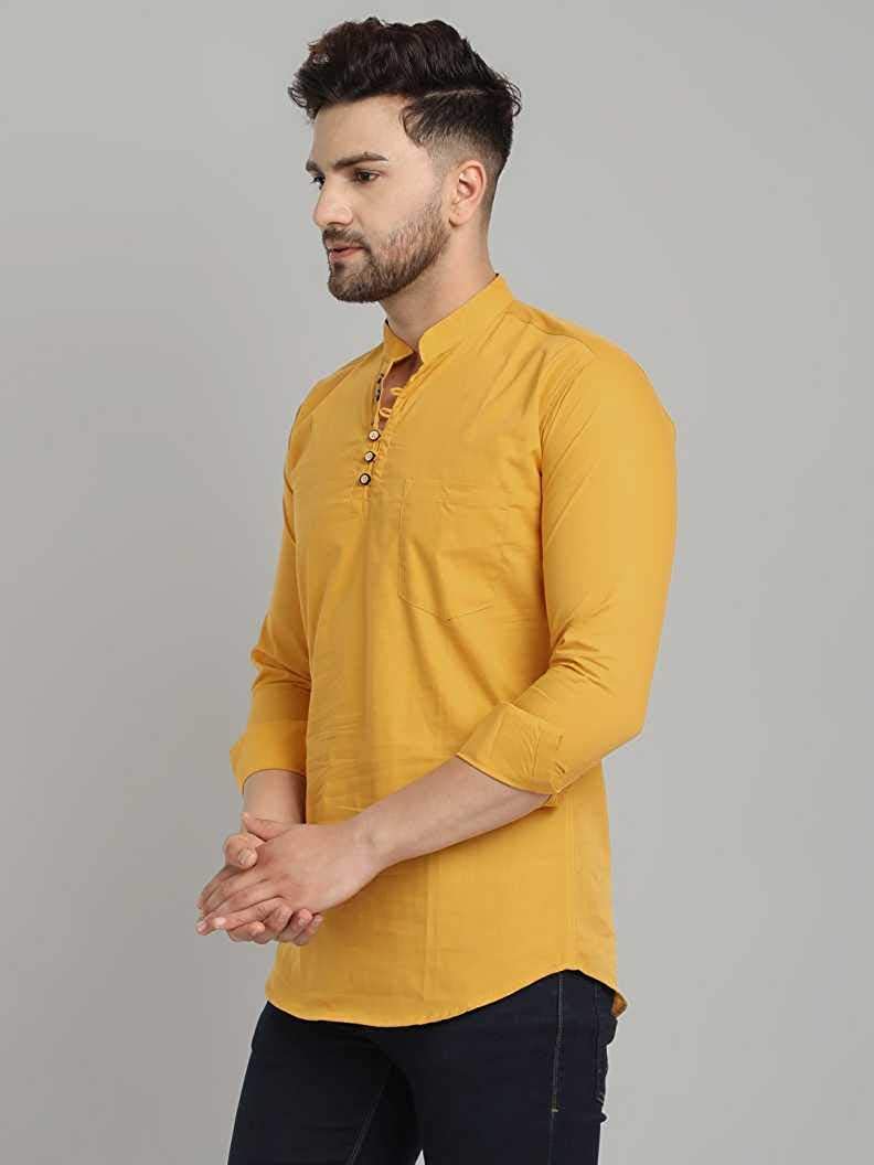 Mandarin Collar Cotton Slim Fit Straight Short Kurta