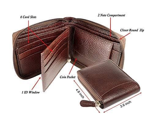 Brown Genuine Leather Round Zip Wallet RFID Blocking
