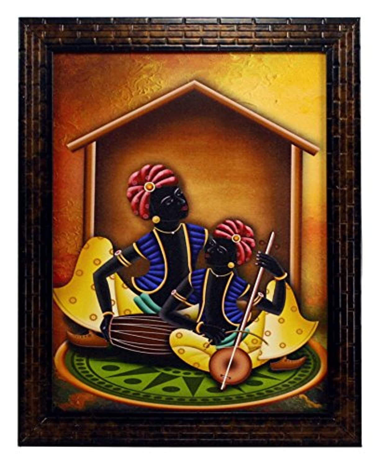 Set of 3 Rajasthani Folk Music & Dance Paintings Without Glass