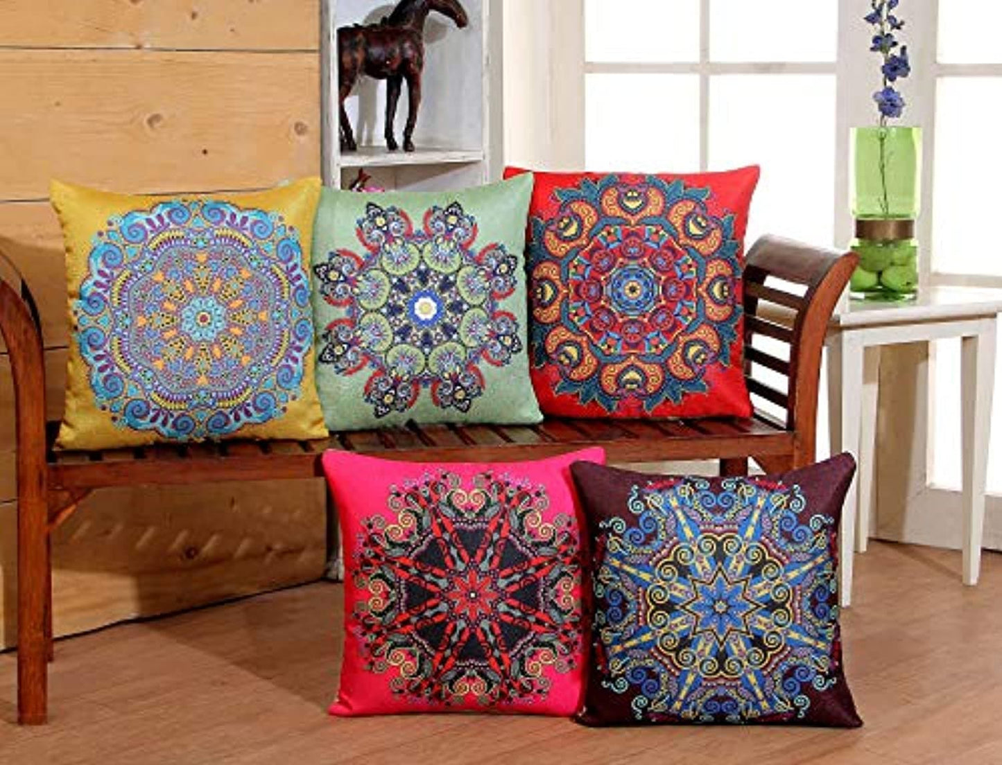 3D Printed Jute Cushion Covers Set of 5 12 x 12, 16 x 16 inch (Multi)