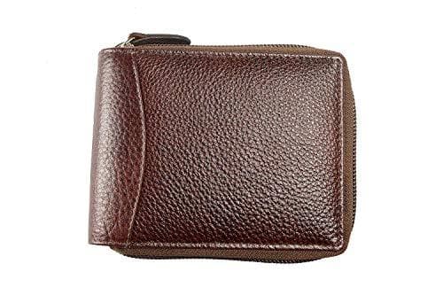 Brown Genuine Leather Round Zip Wallet RFID Blocking