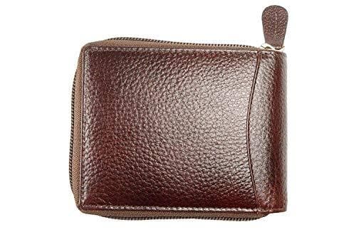 Brown Genuine Leather Round Zip Wallet RFID Blocking