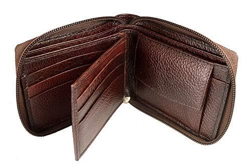 Brown Genuine Leather Round Zip Wallet RFID Blocking