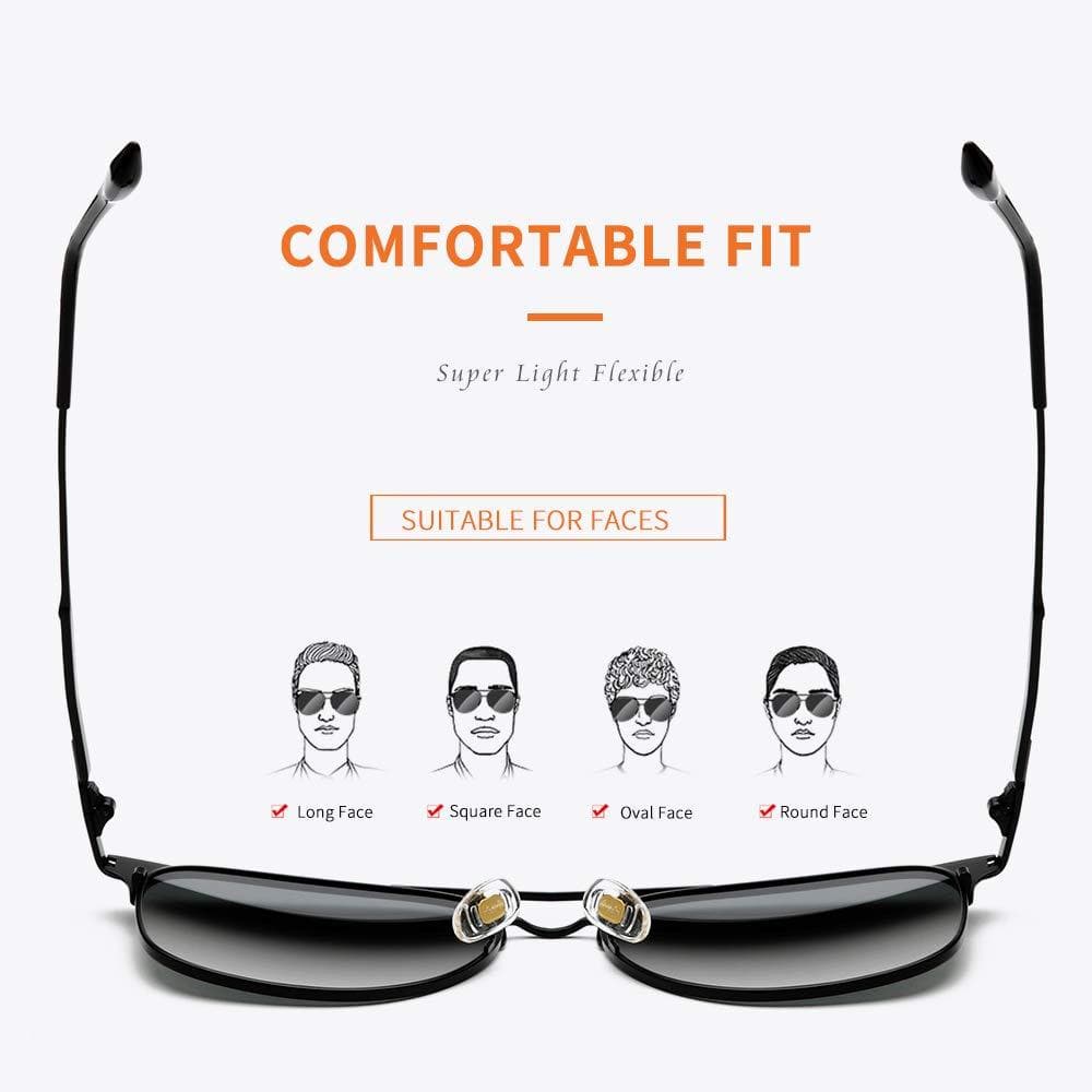 Unisex, Square Polarized Sunglasses UV Protected, Metal Frame