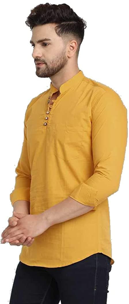 Mandarin Collar Cotton Slim Fit Straight Short Kurta