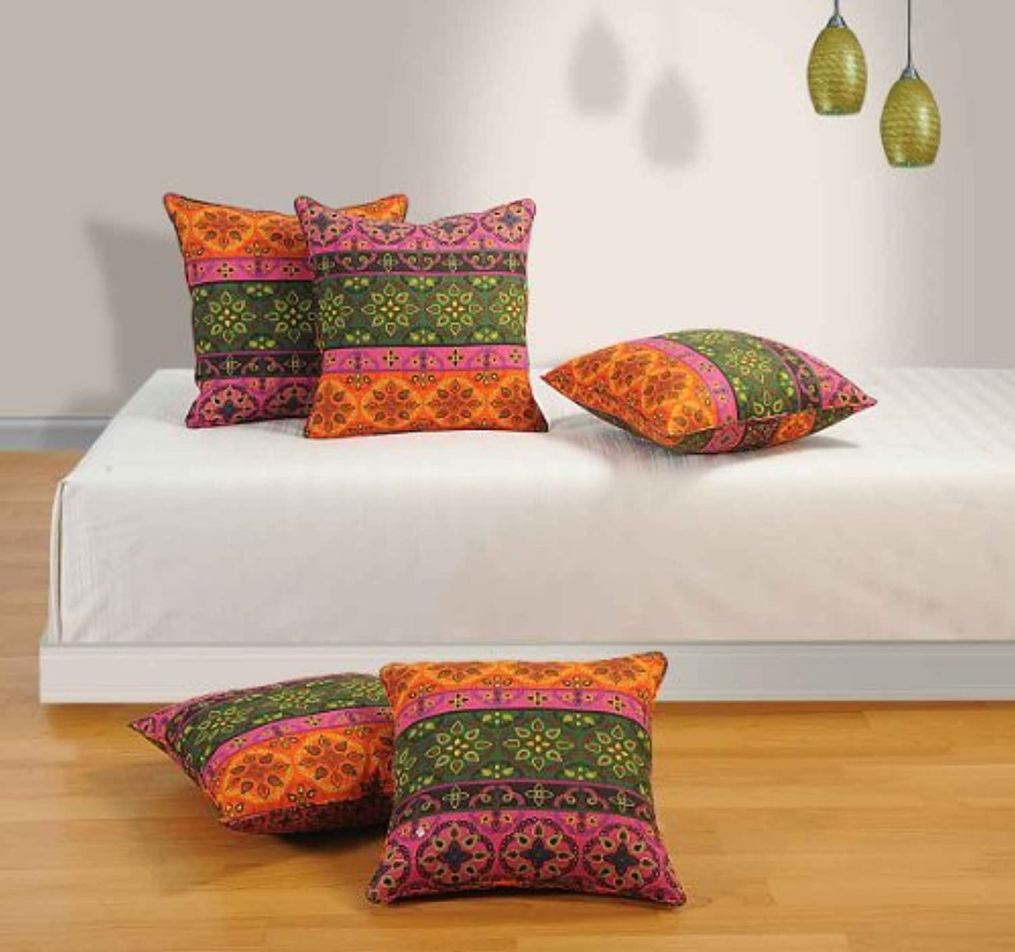 Printed Cotton 5 Piece Cushion Cover Set - Red Multi