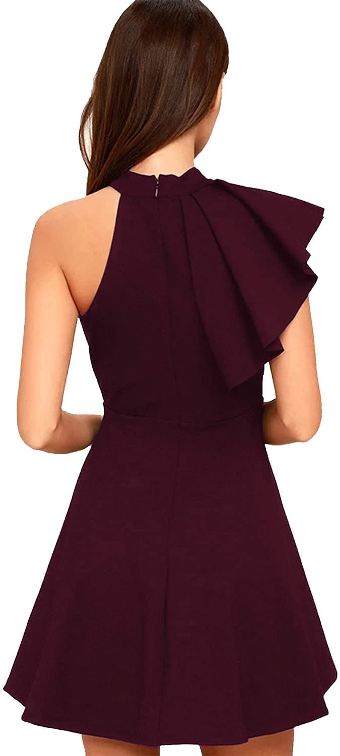 Ruffle Shoulder Sleeveless Skater Dress