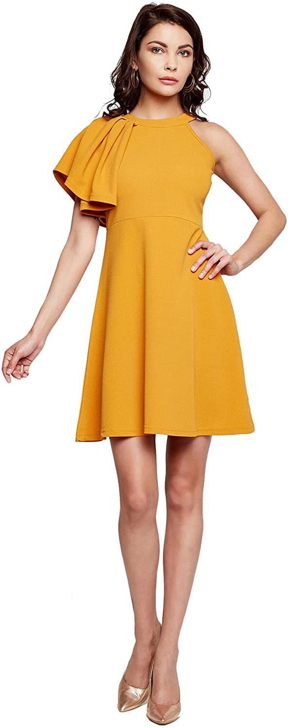 Ruffle Shoulder Sleeveless Skater Dress