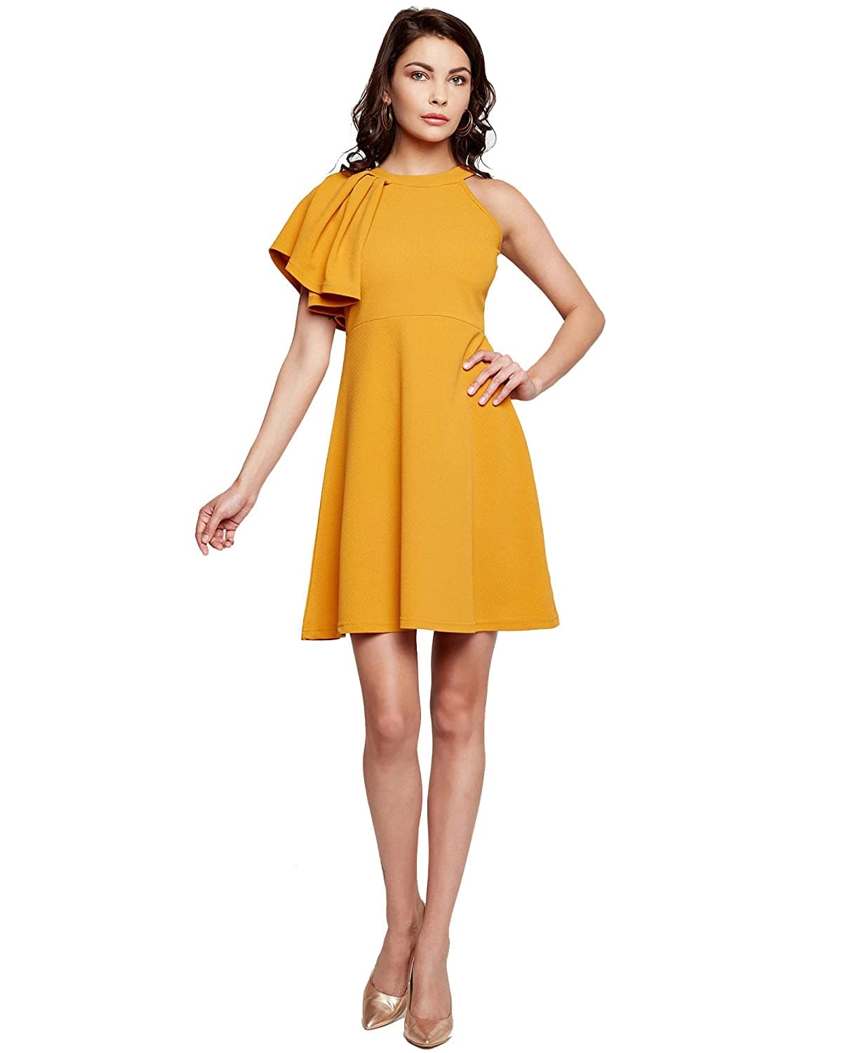 Women's Ruffle Shoulder Skater Dress