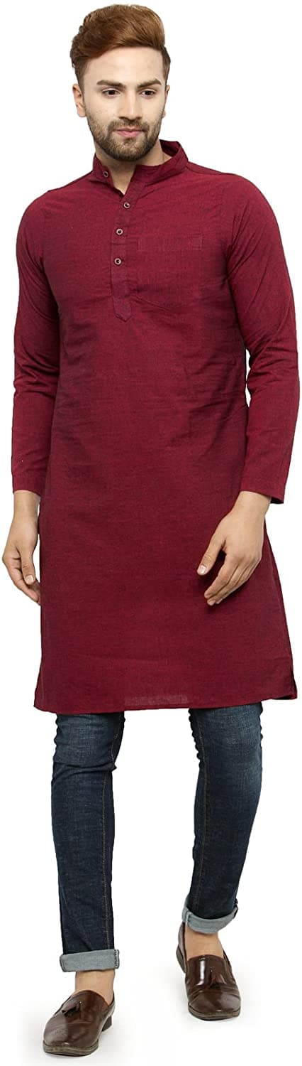 Three Quarter Sleeve Knee Length Cotton Regular Kurta