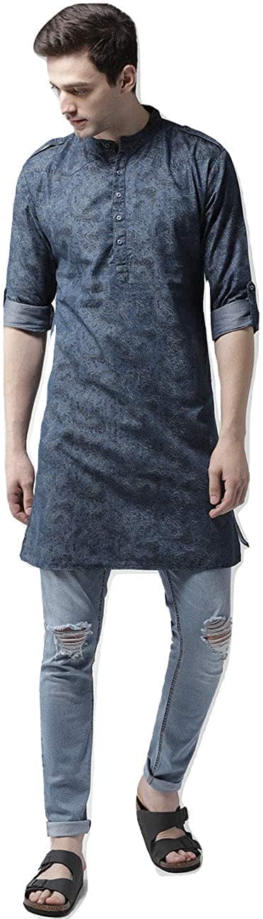 Knee Length Square Neck Cotton Pathani Kurta