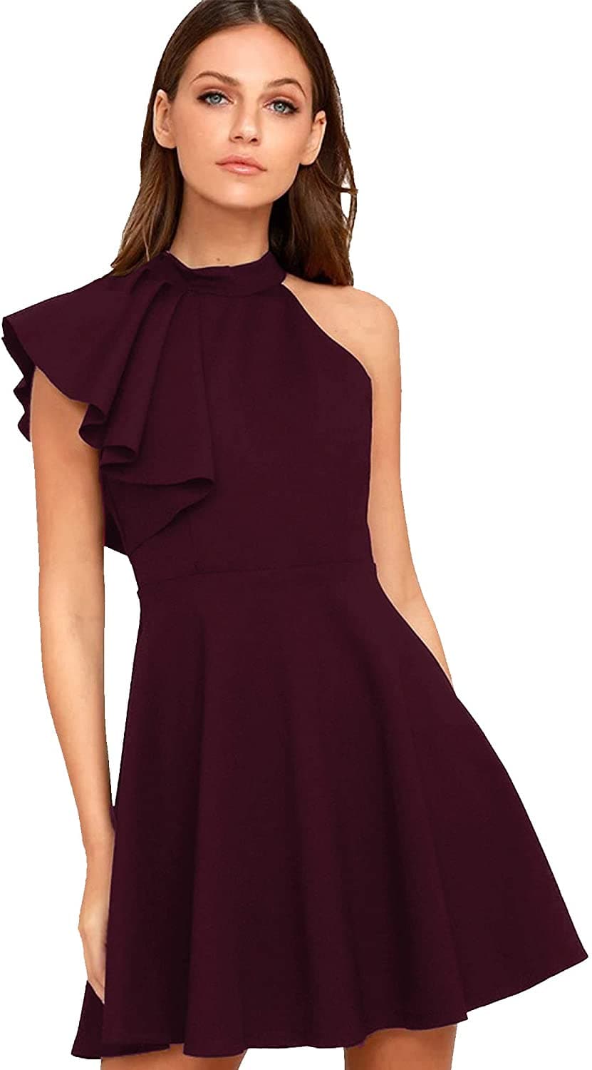 Ruffle Shoulder Sleeveless Skater Dress
