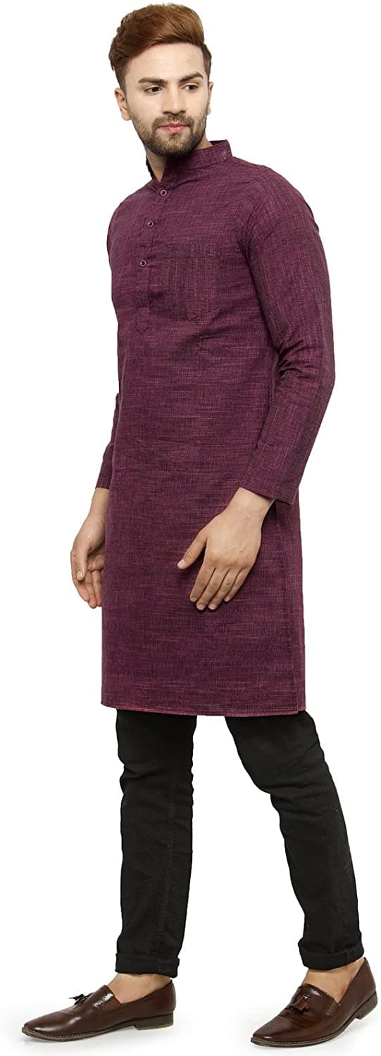 Three Quarter Sleeve Knee Length Cotton Regular Kurta