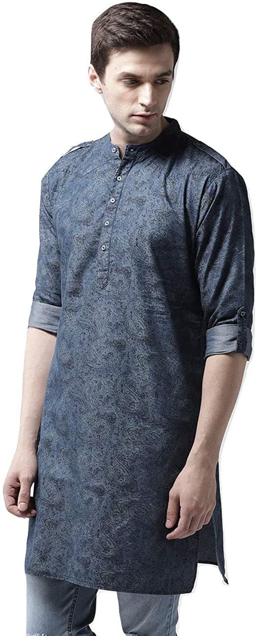 Knee Length Square Neck Cotton Pathani Kurta