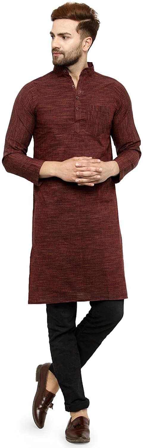 Three Quarter Sleeve Knee Length Cotton Regular Kurta