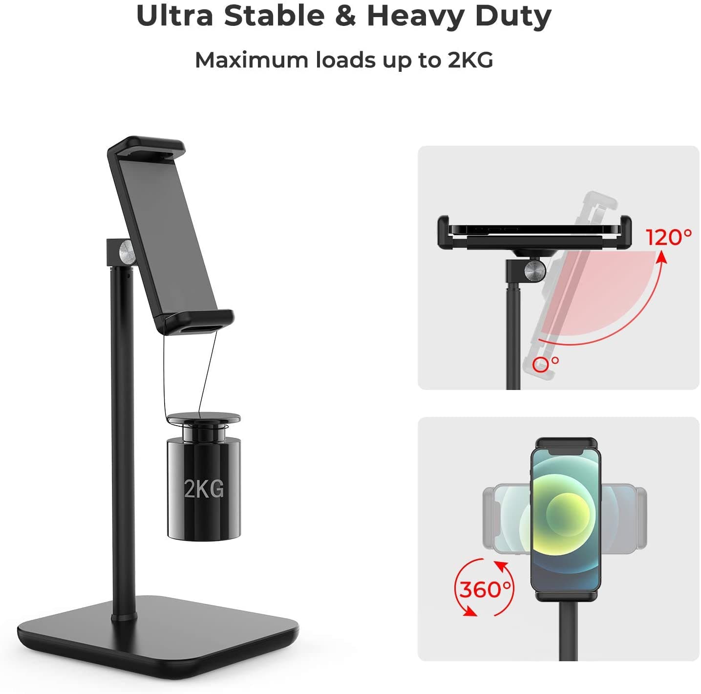 Heavy Duty Aluminum Tablet Holder Mount with Adjustable Height