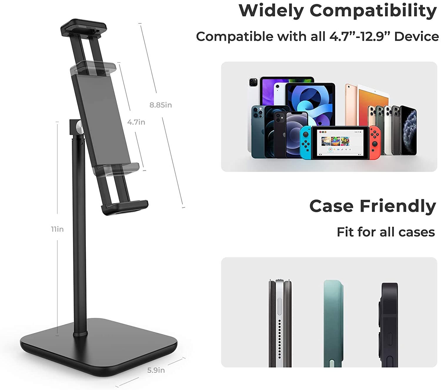 Heavy Duty Aluminum Tablet Holder Mount with Adjustable Height