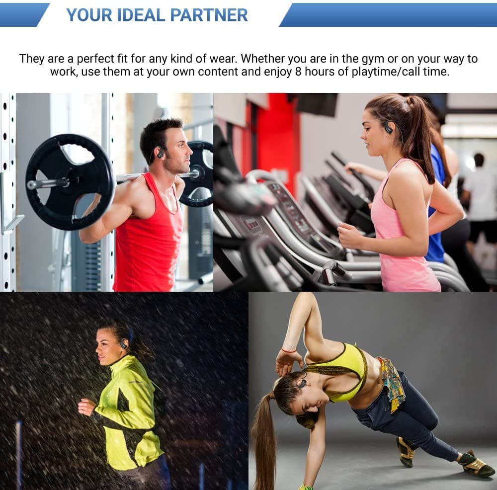 Stereo Bluetooth In-Ear Headphones with mic for Gym Running Cycling Jogging Sports Workouts Outdoor