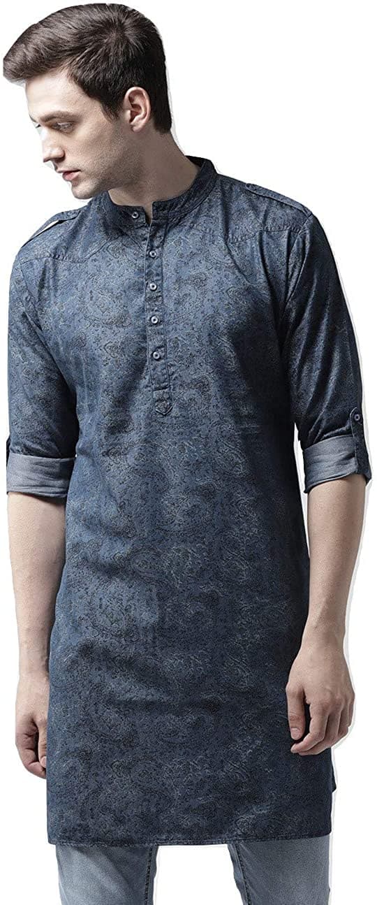 Knee Length Square Neck Cotton Pathani Kurta