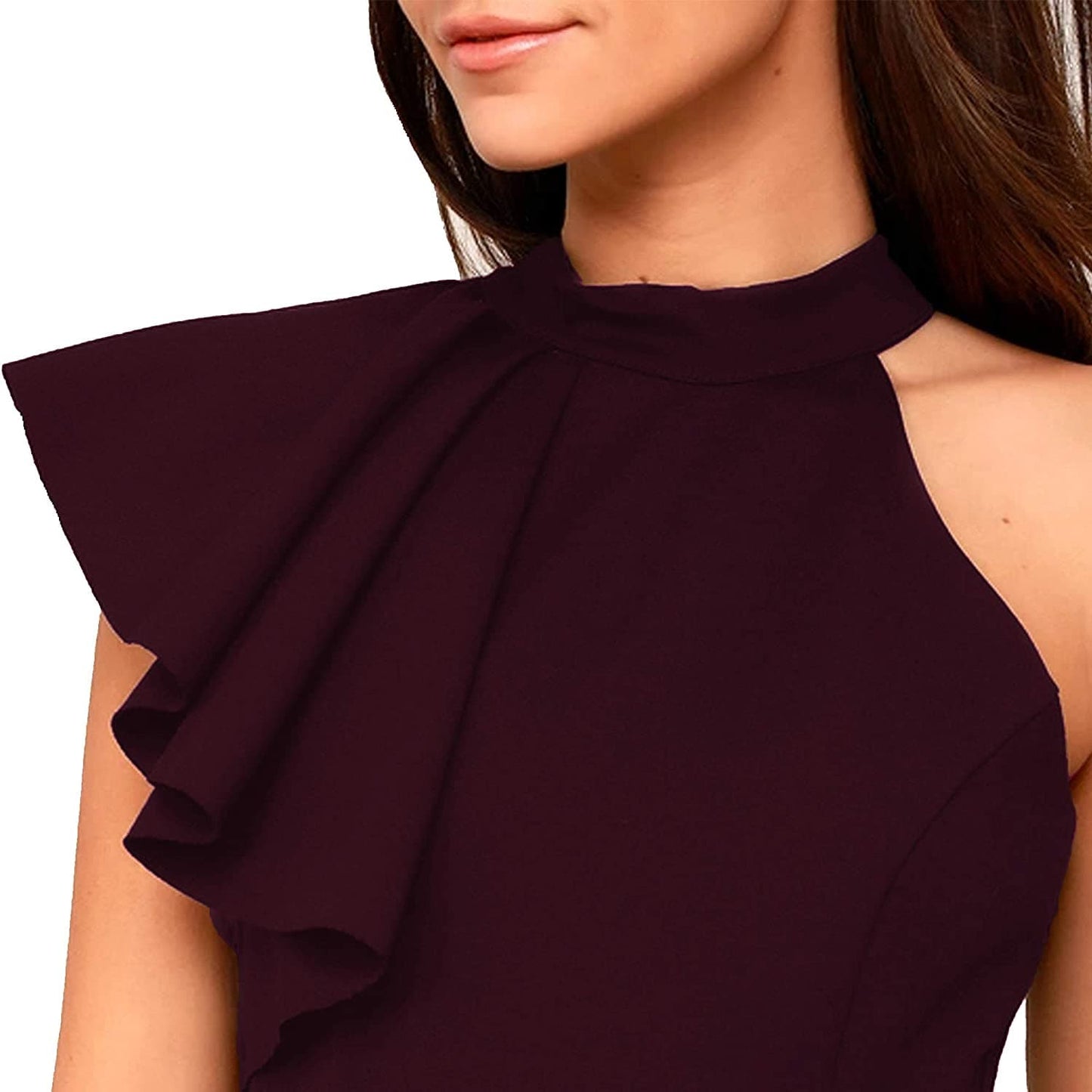 Ruffle Shoulder Sleeveless Skater Dress