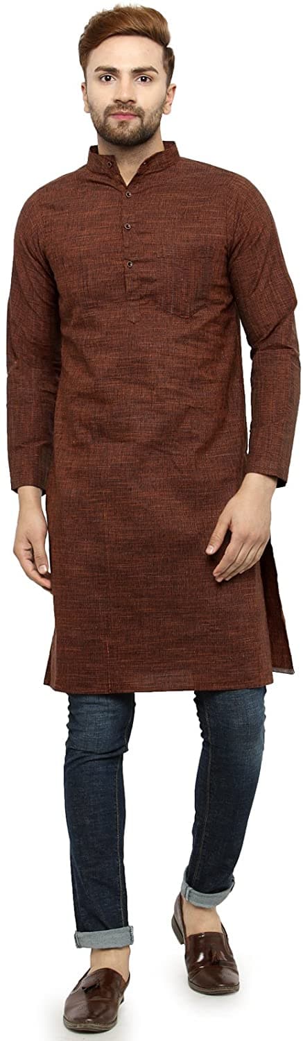 Three Quarter Sleeve Knee Length Cotton Regular Kurta