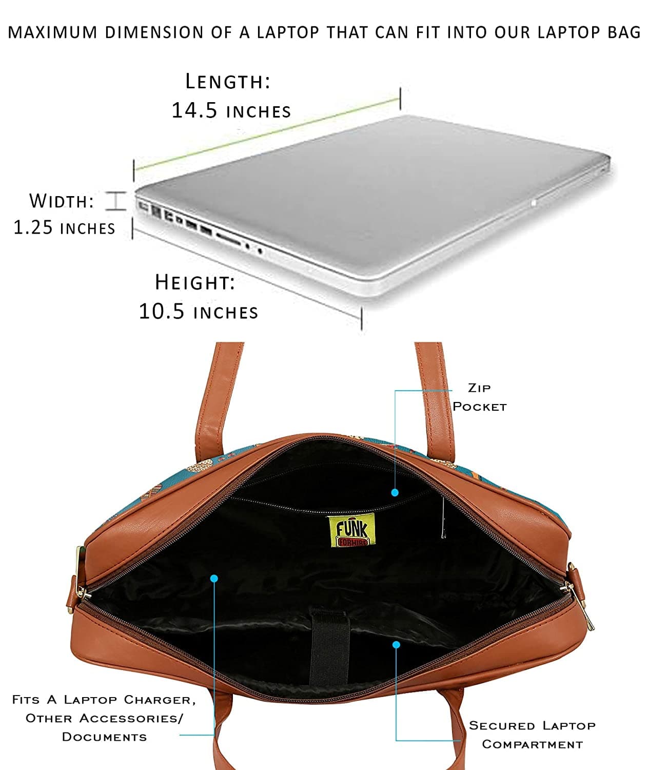 Printed Vegan 15.6 inch Leather Laptop Handbag Sling Bag