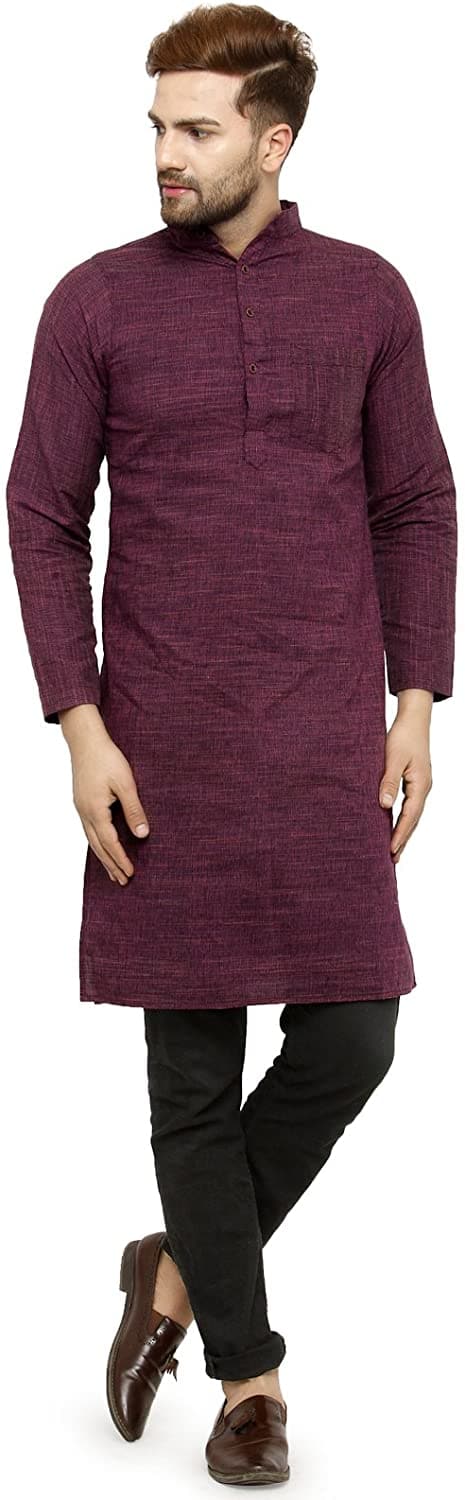 Three Quarter Sleeve Knee Length Cotton Regular Kurta