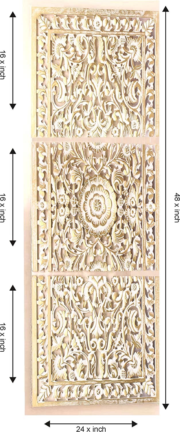 Rectangular Wall Decoration Panel in Antique White Gold Color