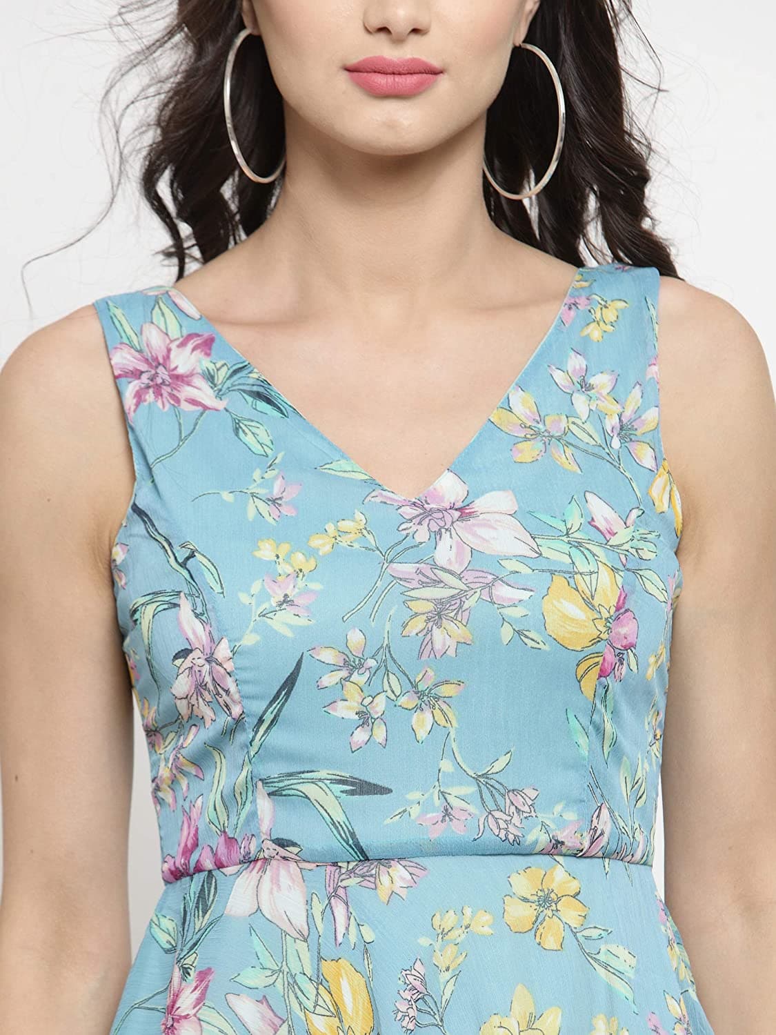 Aqua Blue V-Neck Chiffon A Line Sleeveless Mini Dress