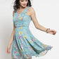 Aqua Blue V-Neck Chiffon A Line Sleeveless Mini Dress