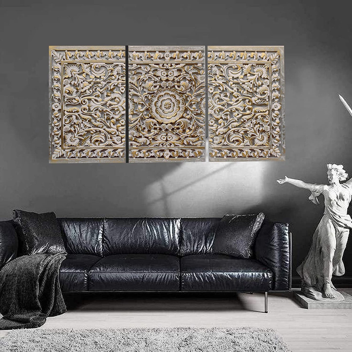 Rectangular Wall Decoration Panel in Antique White Gold Color