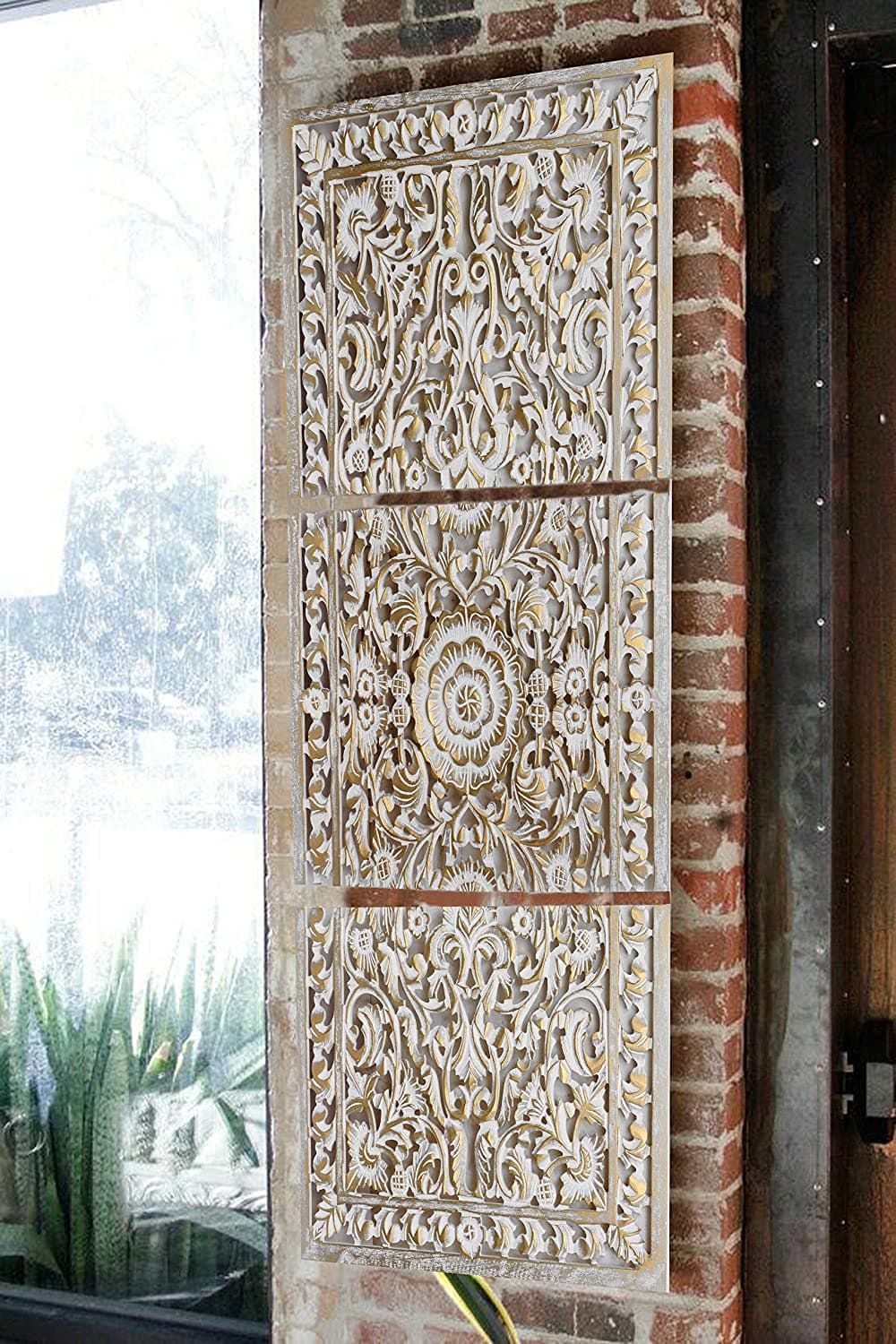Rectangular Wall Decoration Panel in Antique White Gold Color