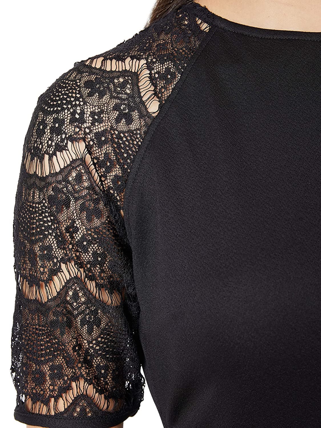 Black Solid Lace Half Sleeve Round Neck Jumpsuit