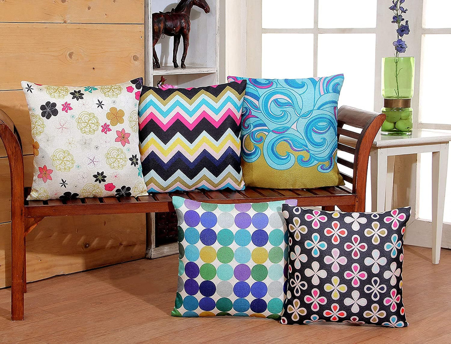 3D Printed Jute Cushion Covers Set of 5 12 x 12, 16 x 16 inch (Multi)